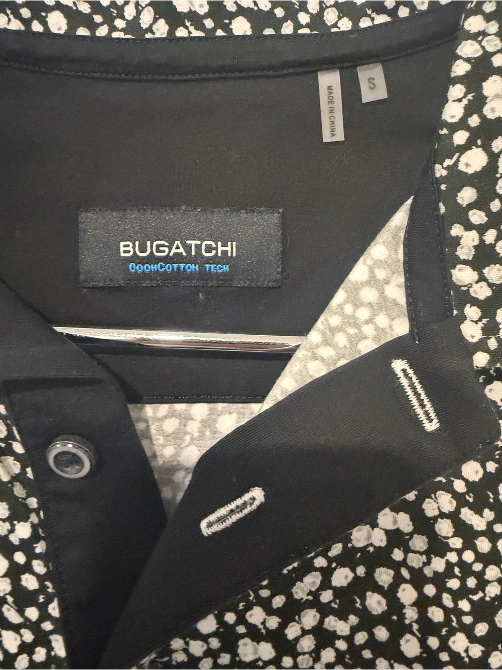 Bugatchi Black Polo with White Micro Dot Pattern - Picture 2 of 5
